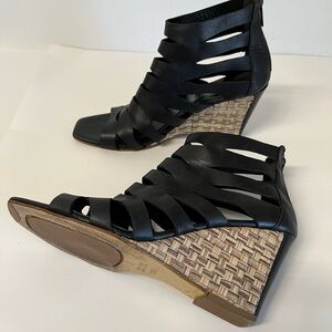 Aquatalia Women's 39.5/9 Leather Strappy Espadrille Wedge Sandals Shoes